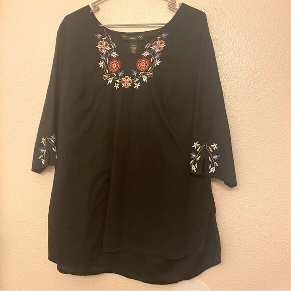 Venezia plus size black cotton blouse floral embroidery boho art to wear 18-20 - Picture 1 of 10